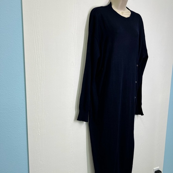 Zara - NWT Navy Knit Side Button Round Neck Long Sleeve Midi Dress Size Medium - Picture 5 of 13